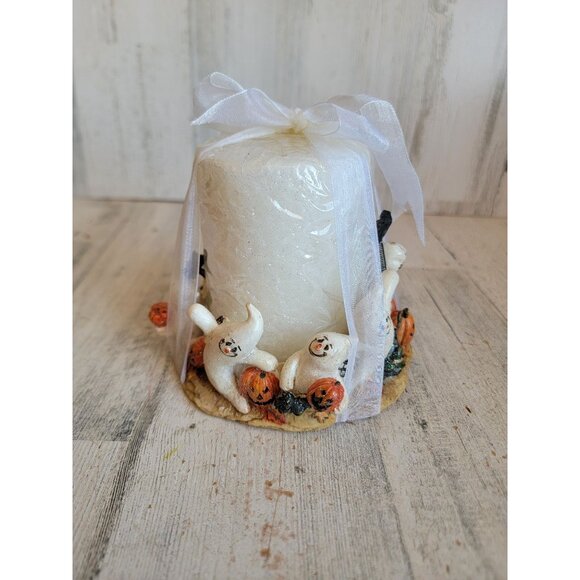 Vintage rustic pillar ghost candle Halloween prop home decor - Picture 3 of 9